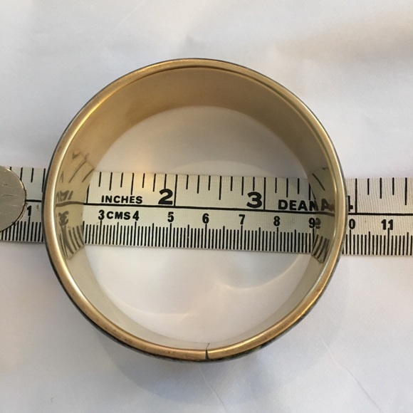 Vintage Jasper MOP wood brass bangle - Picture 6 of 6